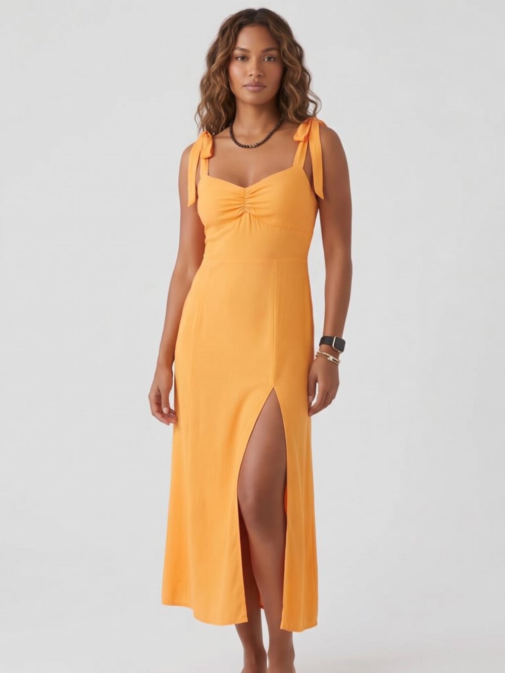 Forever 21 Orange Tie-Shoulder Maxi Dress